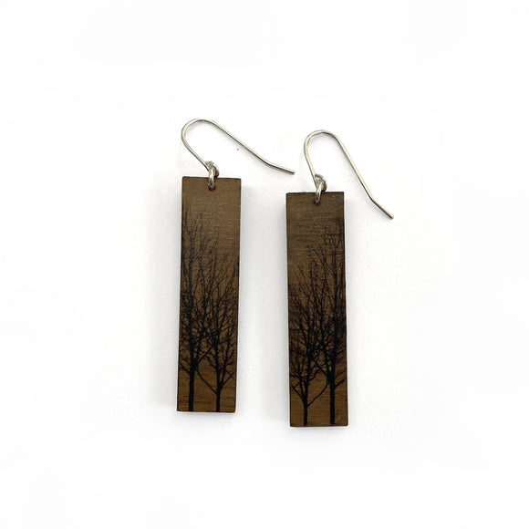 Light Mahogany - Wood Tall Tree Earrings