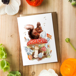 Woodland Squirrel with Mushroom | Greeting Card