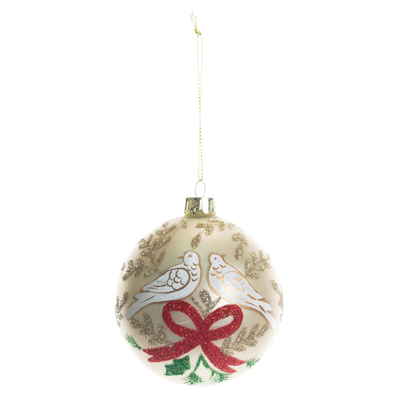 Yellow Turtle Doves Glass Ball Ornament