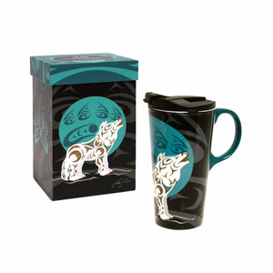 Howling Wolf Ceramic Travel Mug