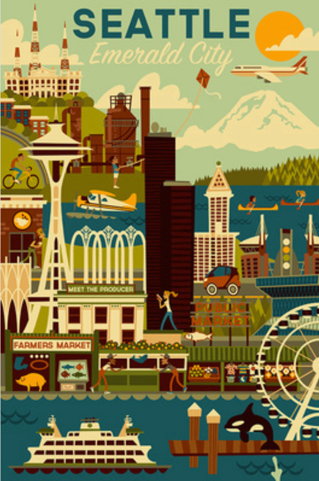Seattle, Washington - Geometric Emerald City