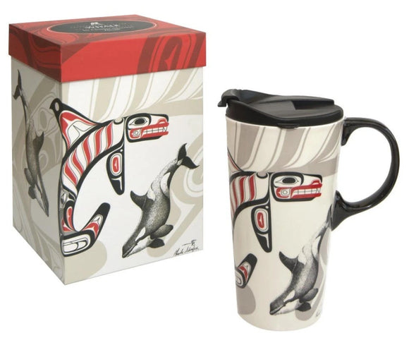 Whale Ceramic Travel Mug by Charles Silverfox