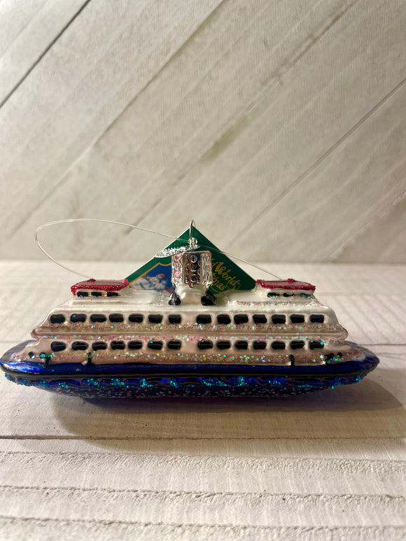Ferry Boat Glass Blown Ornament
