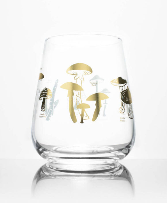 Poisonous Mushrooms Wine Glass  Gold Foil