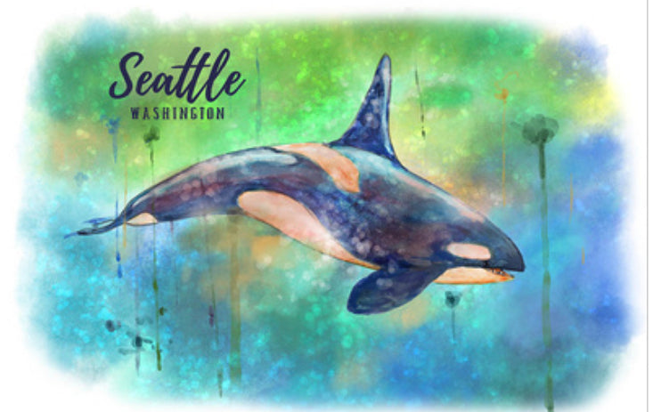 Seattle, Washington - Watercolor Orca