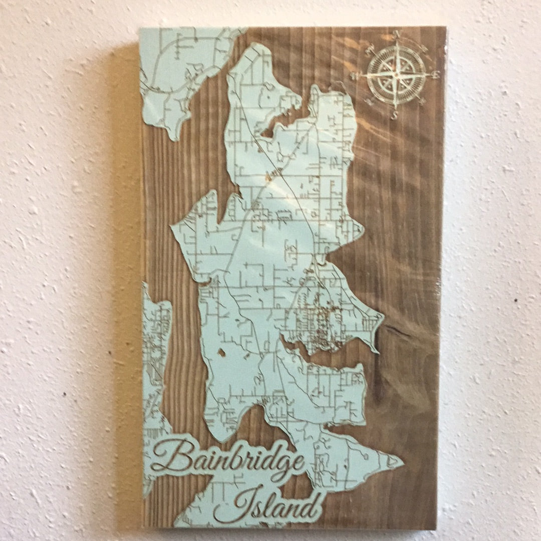 Bainbridge Island Map Burnt Wood [Mini]