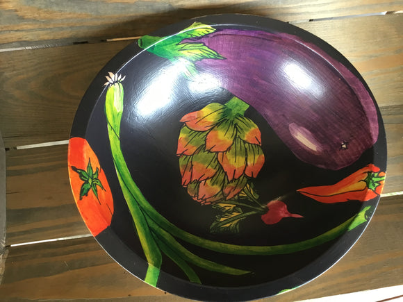 Artichoke and Eggplant Hand Painted Bowl