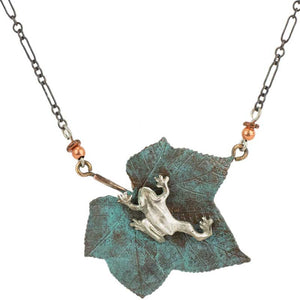 Silver Tree Frog on Bronze Thimbleberry leaf, Chain