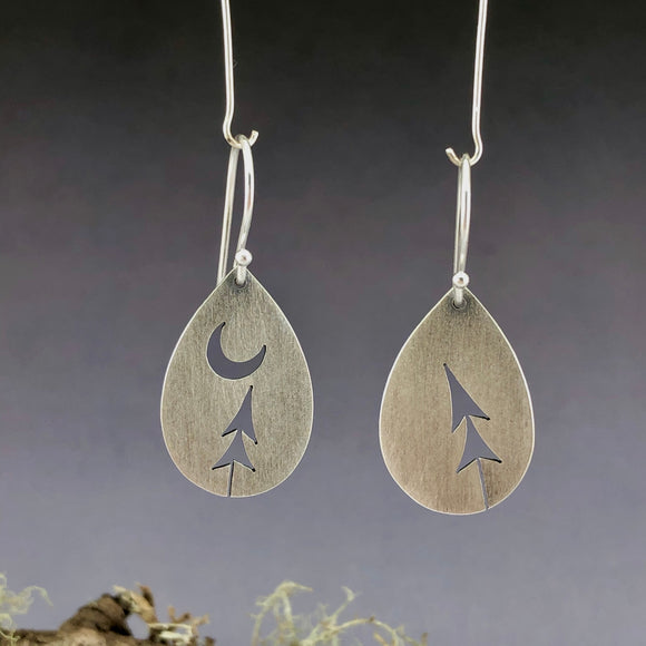 Leaning Open Pines + Moon Earrings