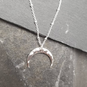Hammered Sterling Silver Crescent Moon Necklace