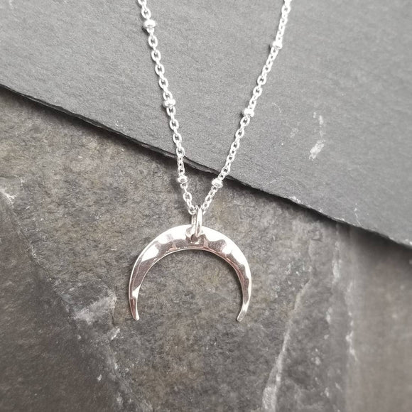 Hammered Sterling Silver Crescent Moon Necklace