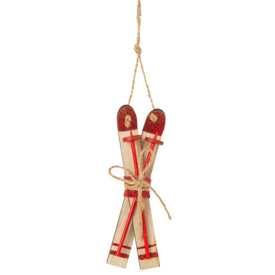 Painted Wood Skis and Poles Ornament